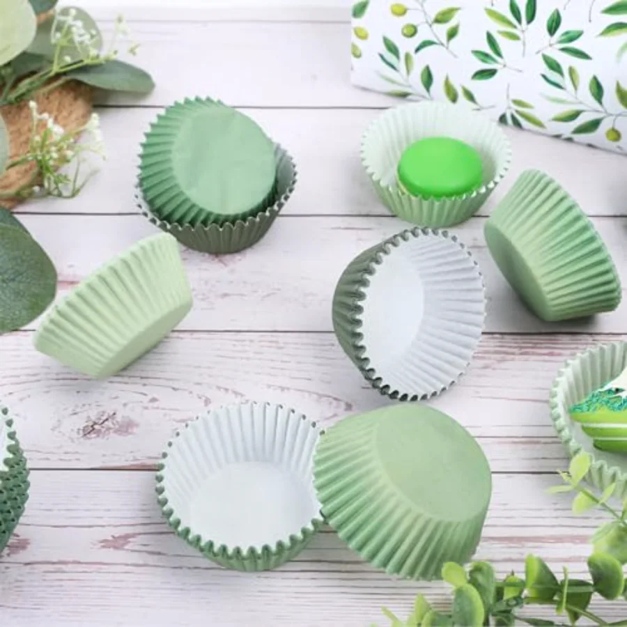 300Pcs Sage Green Cupcake Liners Gradient Green Baking Cups Cupcake, view 3
