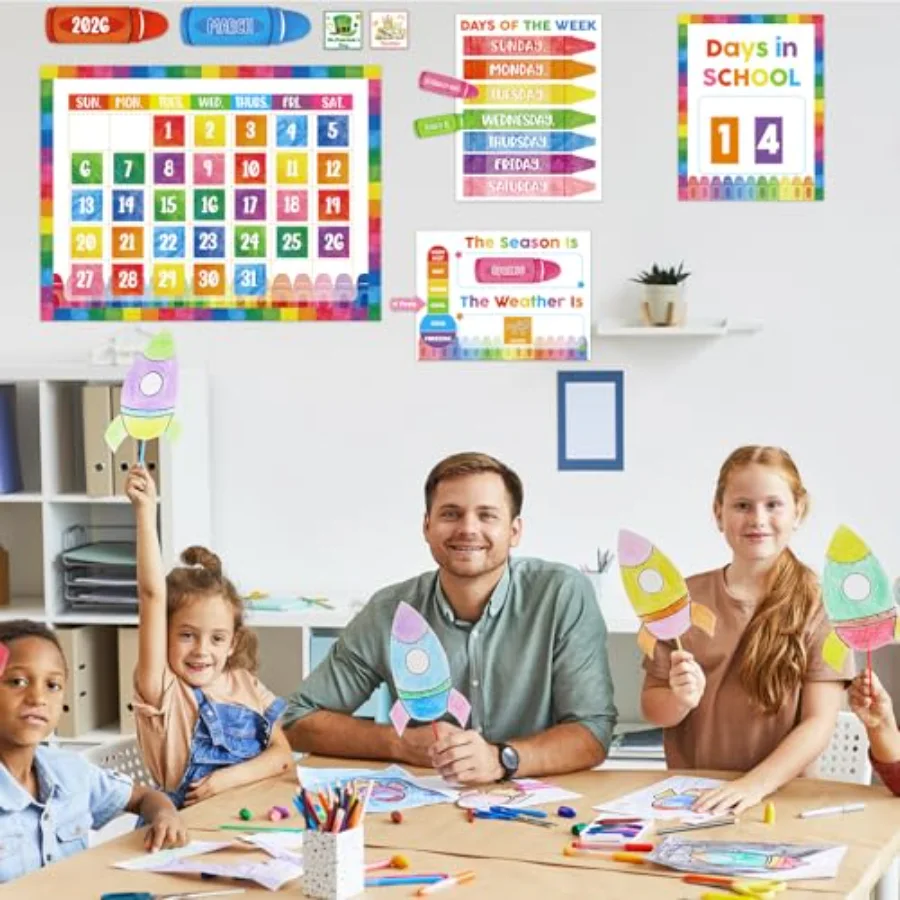 200Pcs Classroom Calendar Set Bulletin Board Decor Colorful Crayon, view 4