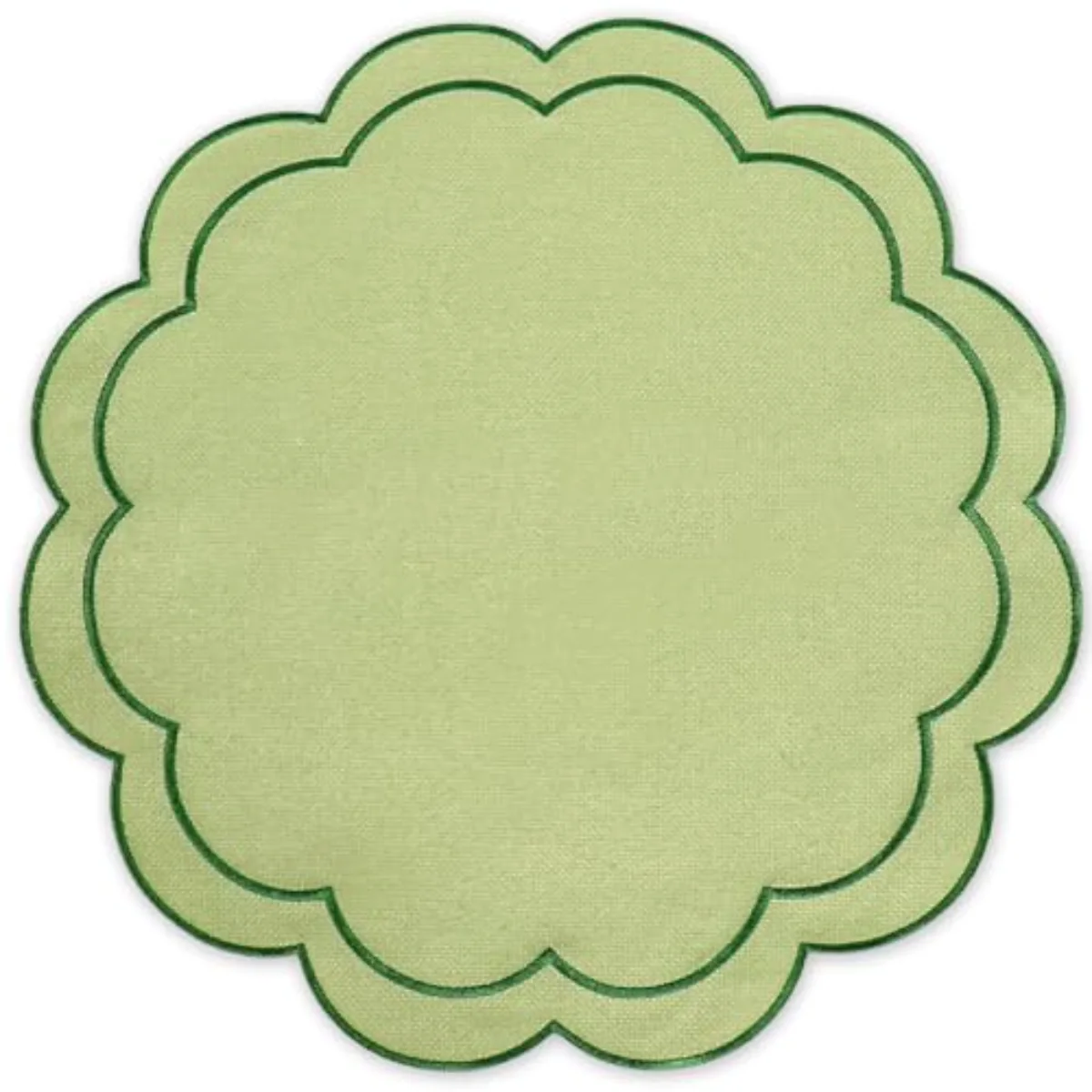 Green Linen Placemats Embroidered Round Scalloped Kitchen Place Mats for