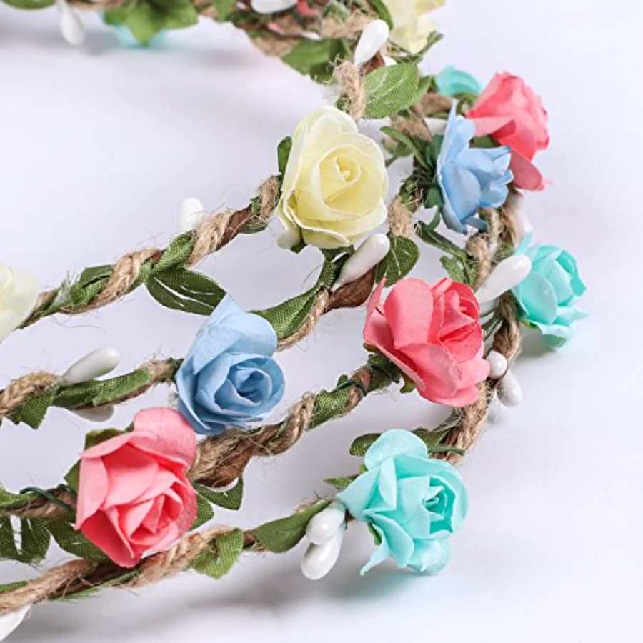 4 Pcs Flower Crown Floral Wreath Headband Floral Garland Headbands, view 4