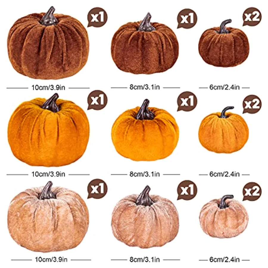 12Pcs Fall Faux Velvet Pumpkins Thanksgiving Harvest Artificial Fake, view 2