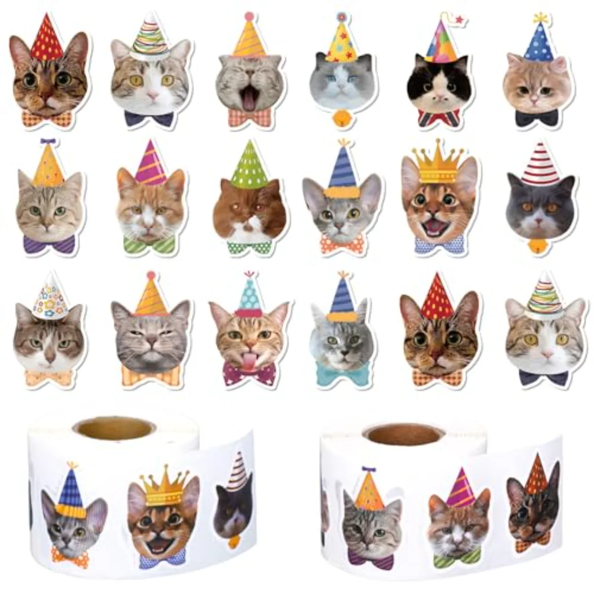 1000Pcs Cat Birthday Theme Stickers Realistic Cute Cat Self-Adhesive