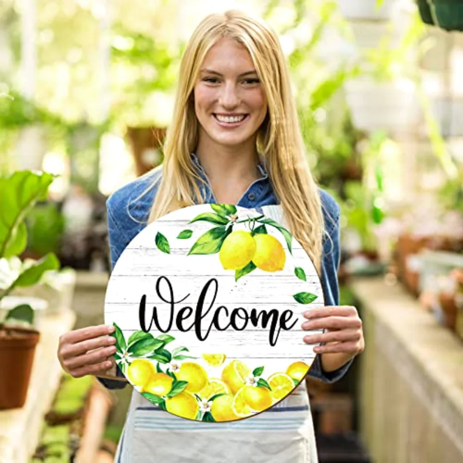 Lemon Welcome Door Sign Summer Lemon Wooden Hanging Sign Farmhouse Rustic, view 4