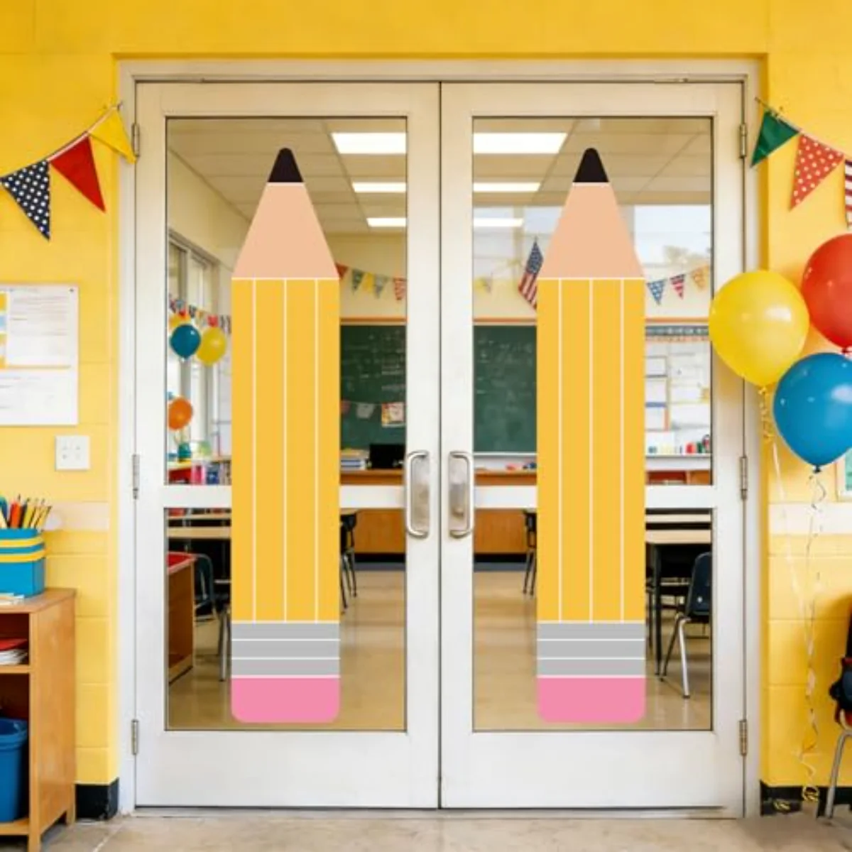 Extra Large Back to School Window Clings Double Sided Yellow Pencil Shaped