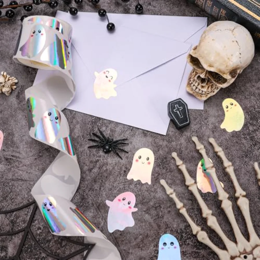 Halloween Ghost Stickers Roll Holographic Dancing Ghost Seal Stickers, view 3