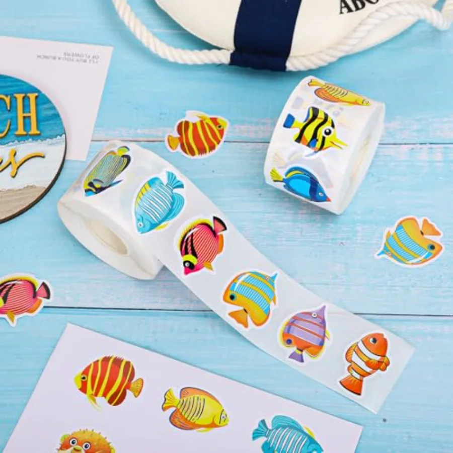 1000 Pcs Tropical Fish Stickers Summer Cartoon Ocean Fish Stickers Under, view 3