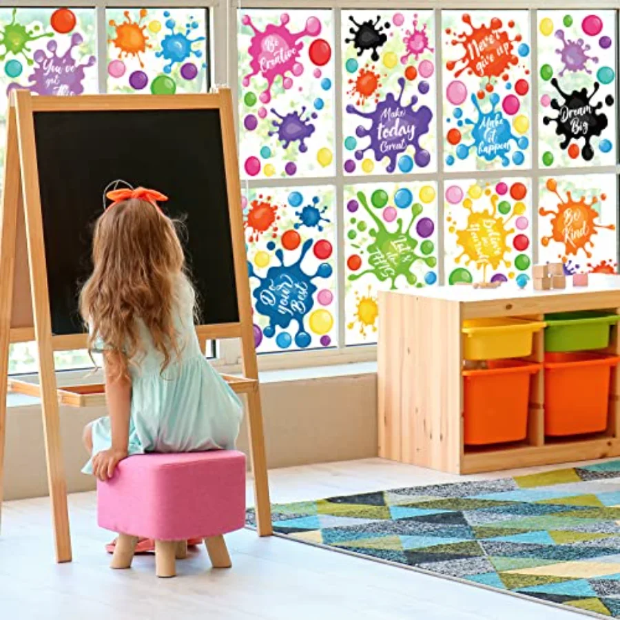 9 Sheets Back to School Inspirational Quotes Window Clings Colorful Ink, view 3
