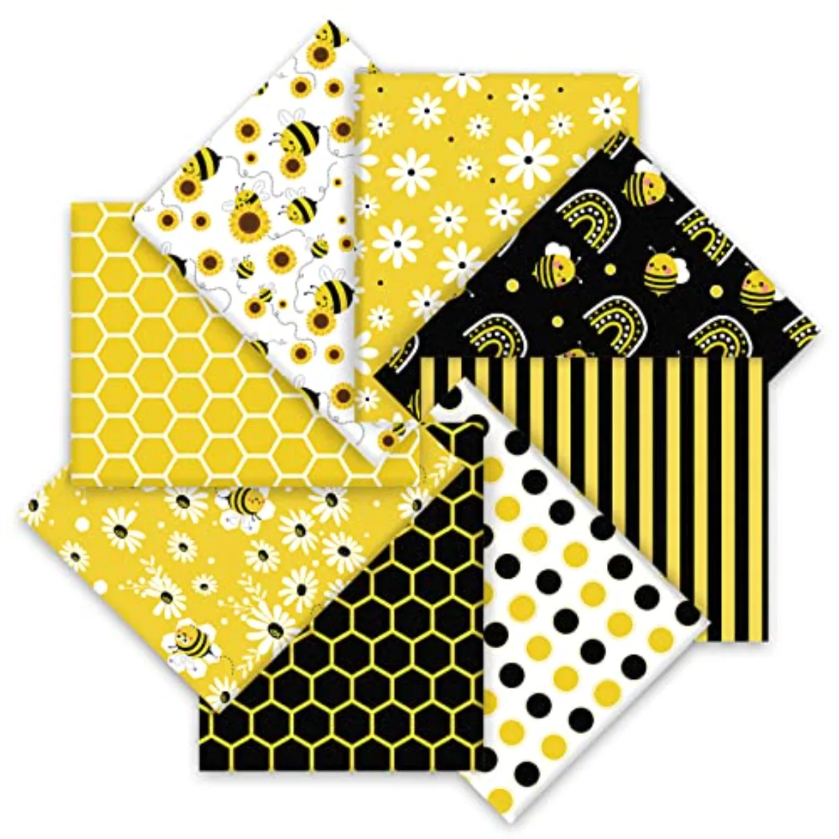 8Pcs Summer Cotton Fabric Bundles 18 x 22 Inch Bee Daisy Boho Fat Quarters