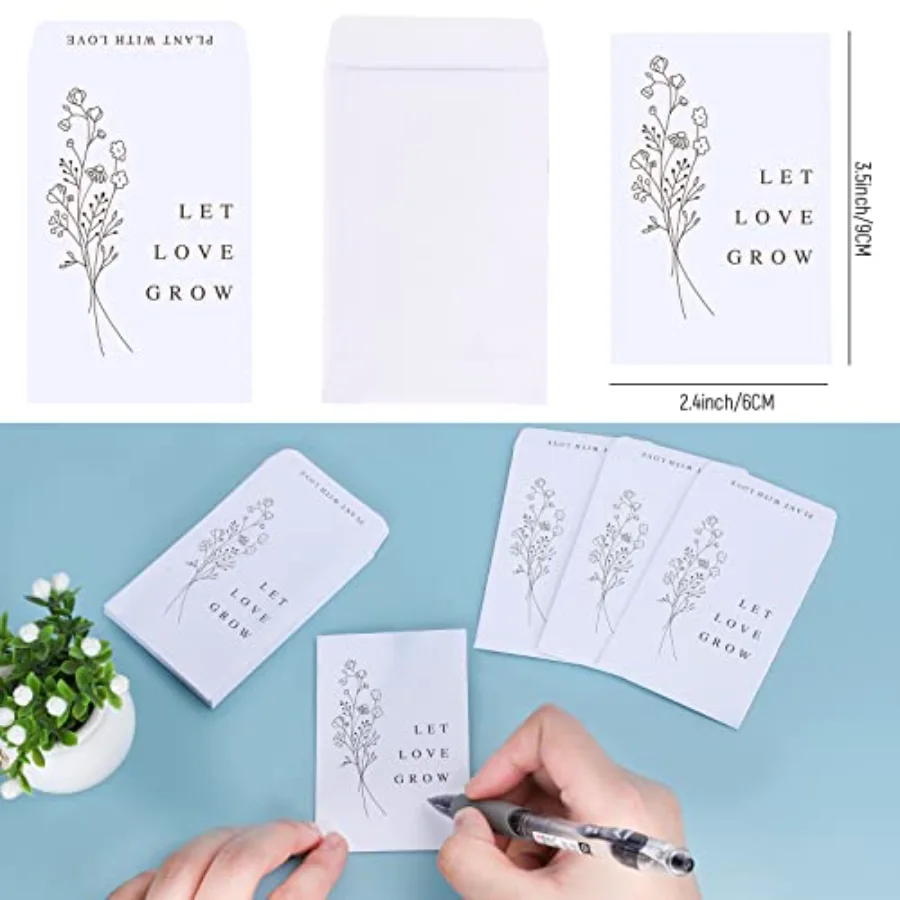 200 Pack Wedding Favor Packets Let Love Grow Self-Adhesive White Envelope, view 2