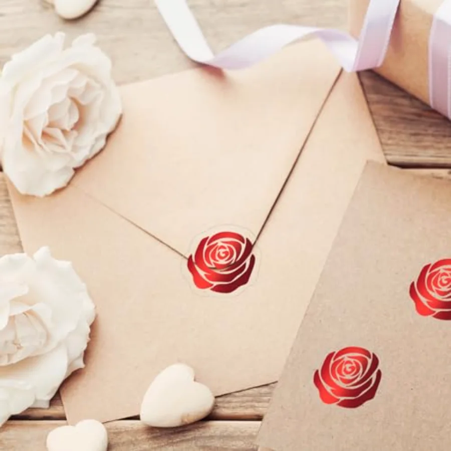 500Pcs Rose Stickers Red Foil Flower Envelope Seal Stickers Valentine's, view 4