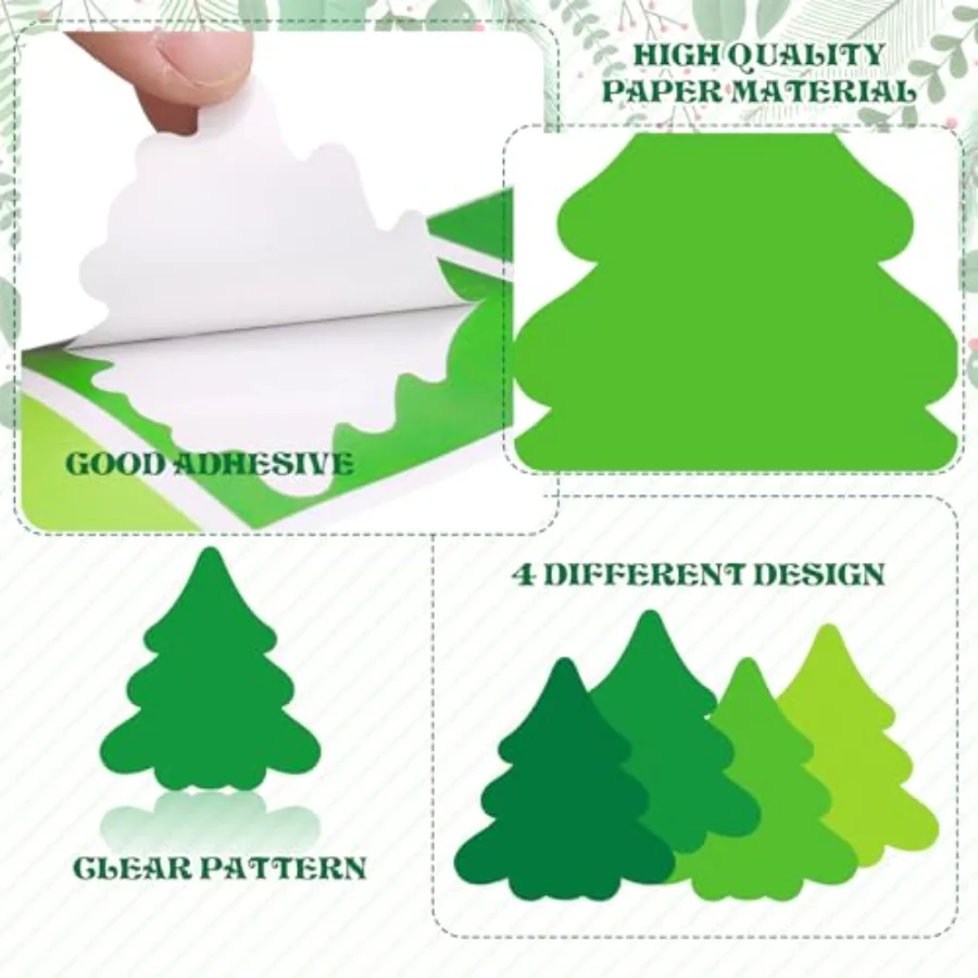 Christmas Tree Direct Thermal Labels Stickers Green Colored Pine Tree, view 3
