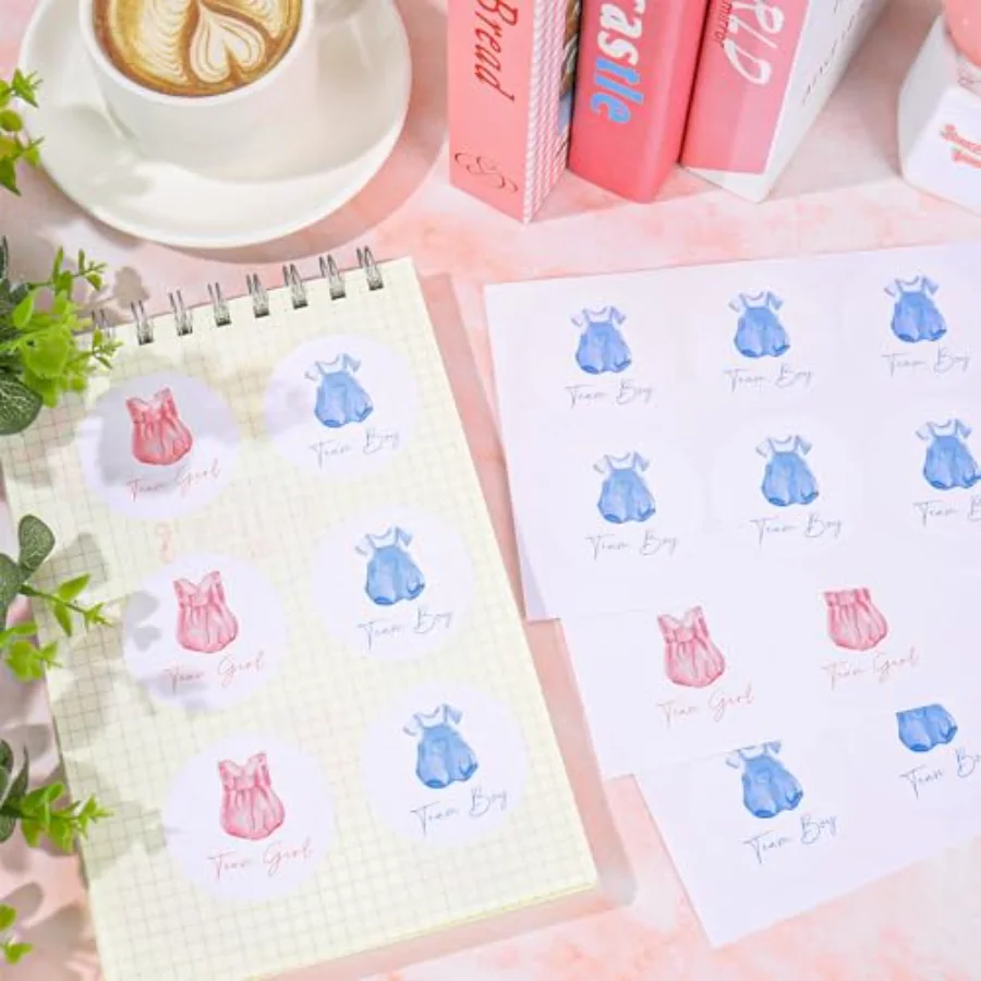 120Pcs Baby Clothes Gender Reveal Stickers Watercolor Pink Team Boy Team, view 4