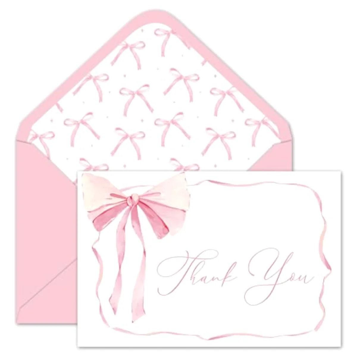 24 Pack Pink Bow Thank You Cards Coquette Bow Greeting Cards with