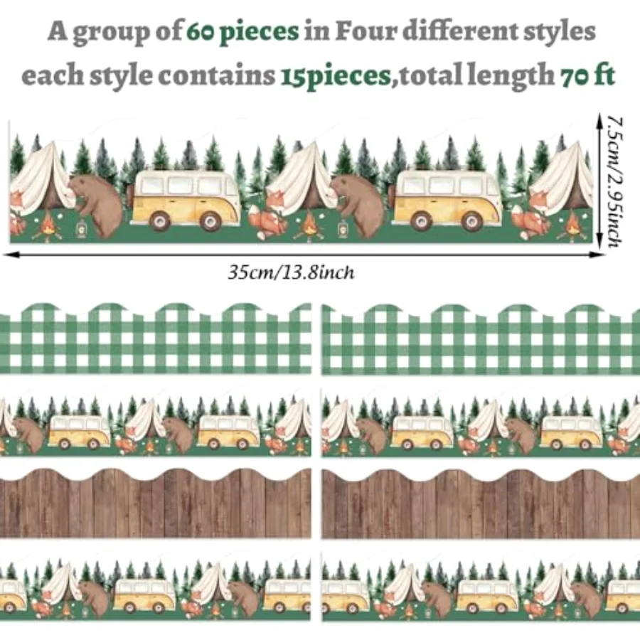 70 Ft Camping Bulletin Board Borders Woodland Animal Hiking Self-Adhesive, view 2