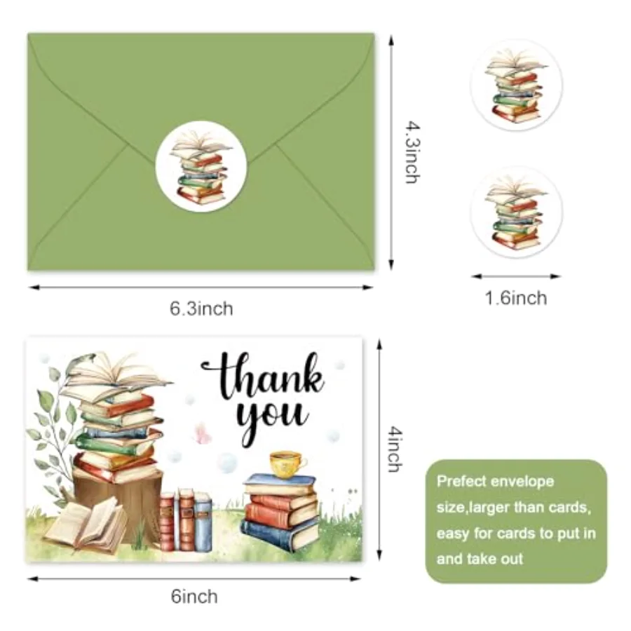 24 Pack Storybook Thank You Cards A New Chapter Book Theme Note Card with, view 2