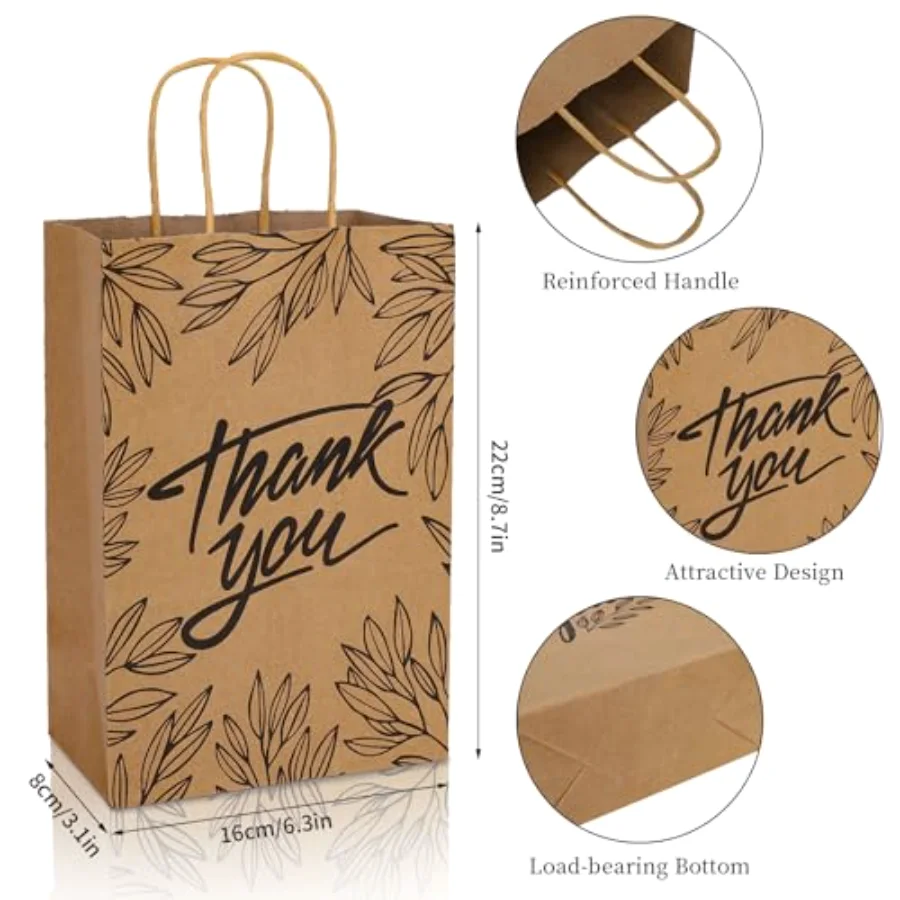 16 Pcs Teacher Appreciation Bulk Thank You Party Bags Kraft Paper Gift Bag, view 2