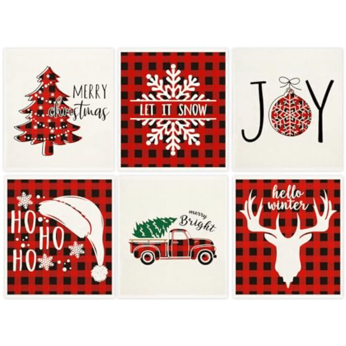 6Pcs Christmas Swedish Dishcloths Red Buffalo Plaid Xmas Dish Towels Xmas