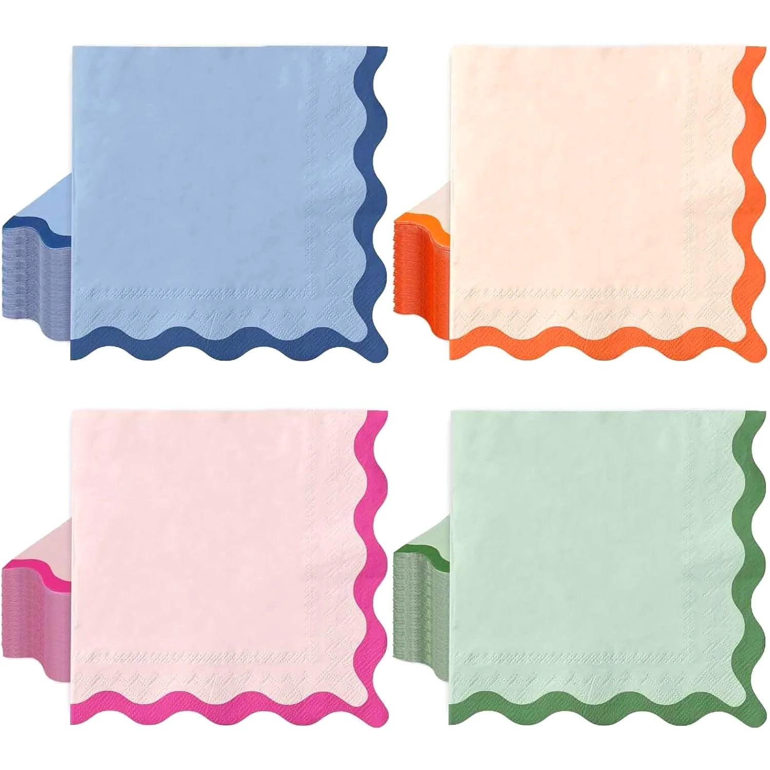 100Pcs Scalloped Paper Luncheon Napkin Disposable Paper Napkins Blue