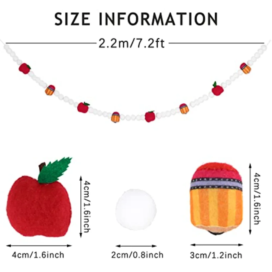 Back to School Felt Banner Apples Pencil Garland 7.2 Feet Welcome Back, view 2