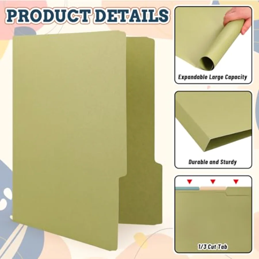 24 Pack Boho Colored File Folders Letter Size 6 Solid Colors File Pockets, view 3