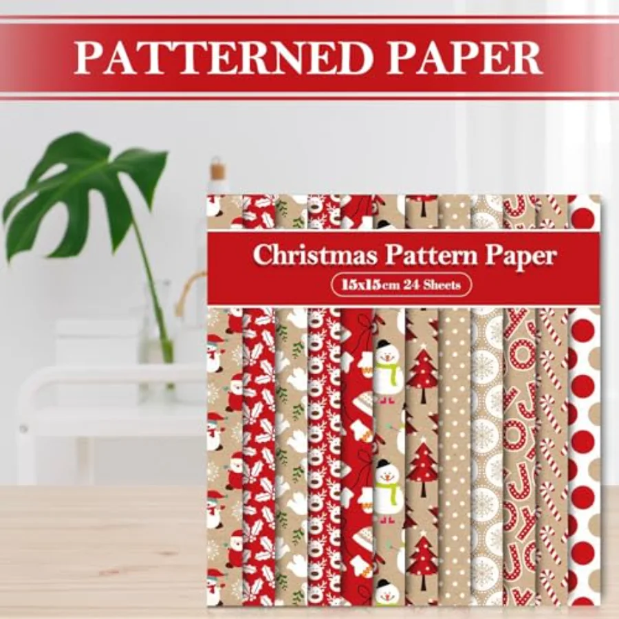 24 Sheets Christmas Pattern Paper Santa Reindeer Snowman Scrapbook, view 4