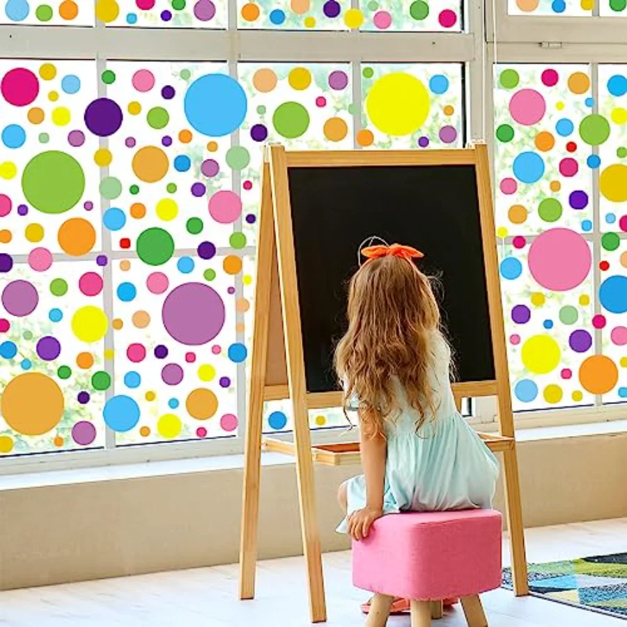 9 Sheets Polka Dots Window Clings Back to School Colorful Circle Dots, view 3