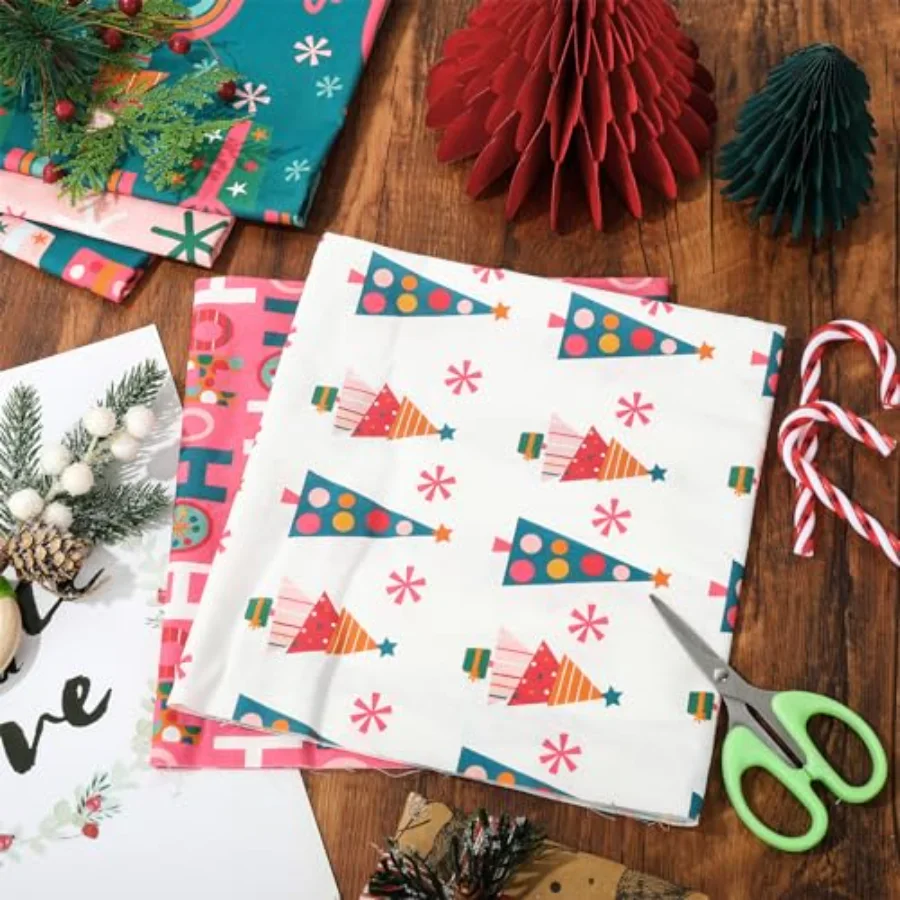 12Pcs Christmas Cotton Fabric Bundles Xmas Tree Snowflake Gift Box Fat, view 4