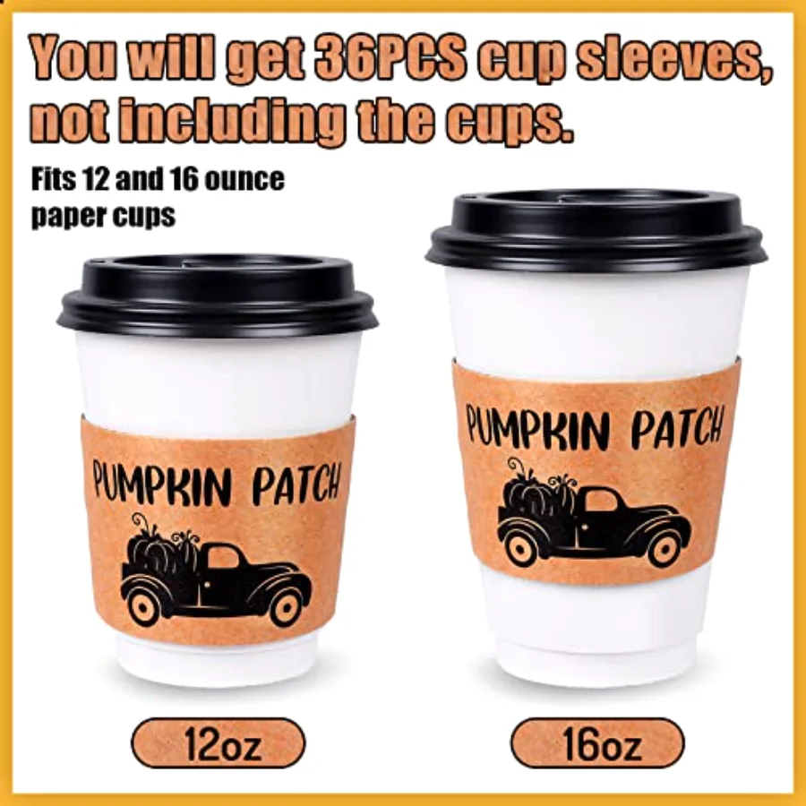 36 Pack Fall Coffee Tea Cup Sleeves Thanksgiving Kraft Paper Sleeves for, view 3