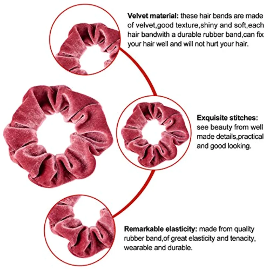 12Pcs Blush Theme Scrunchies Velvet Elastics for Women Pink Bobbles Soft, view 3