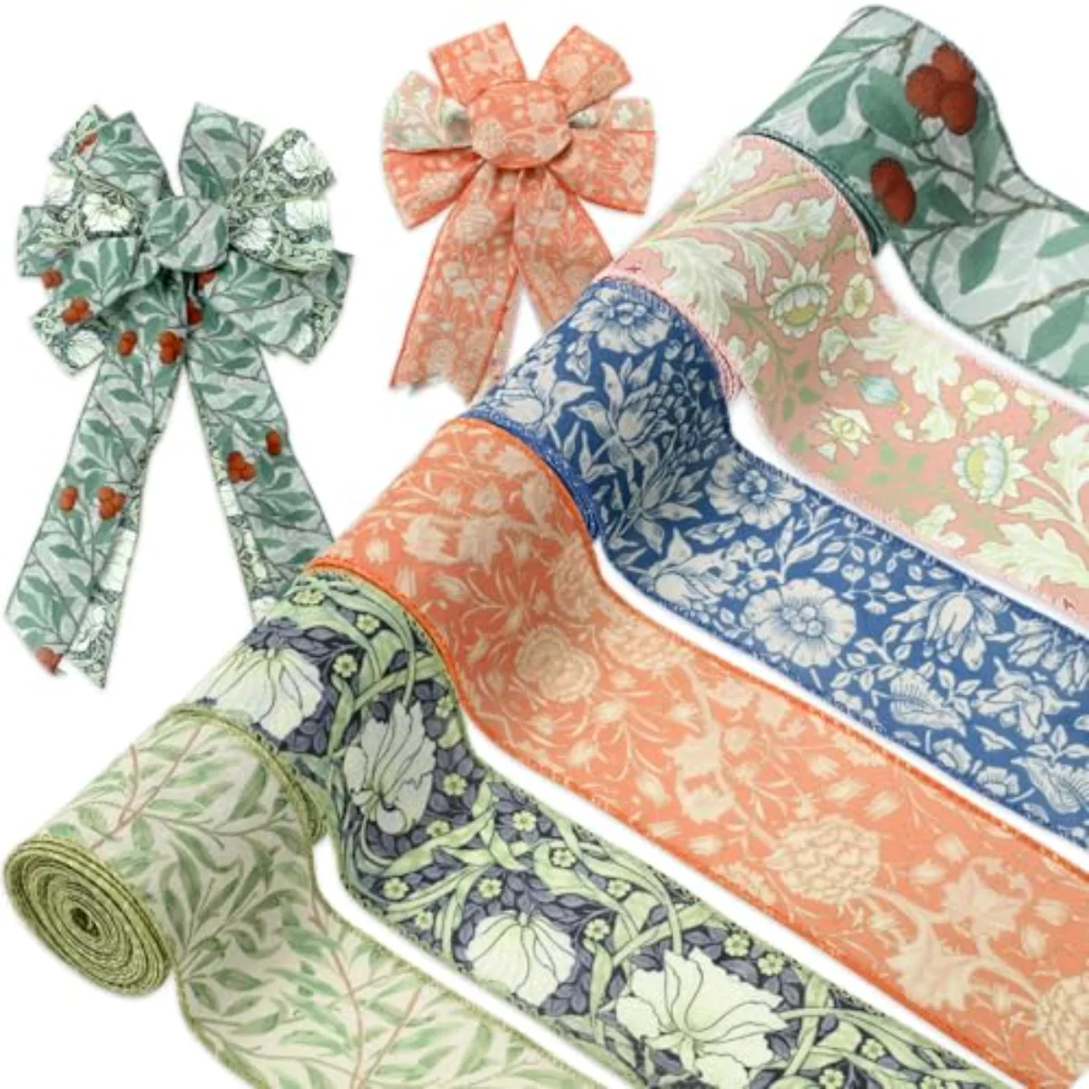 Floral Wired Edge Ribbon 2.5 Inch Vintage Flower Fabric Decorative