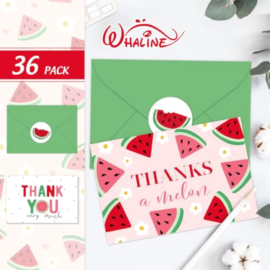 36 Pack Watermelon Thank You Cards Summer Greeting Cards with Envelopes, view 3
