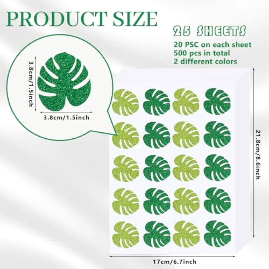 500Pcs Summer Monstera Leaves Stickers Glitter Green Palm Leaf Decals, view 2