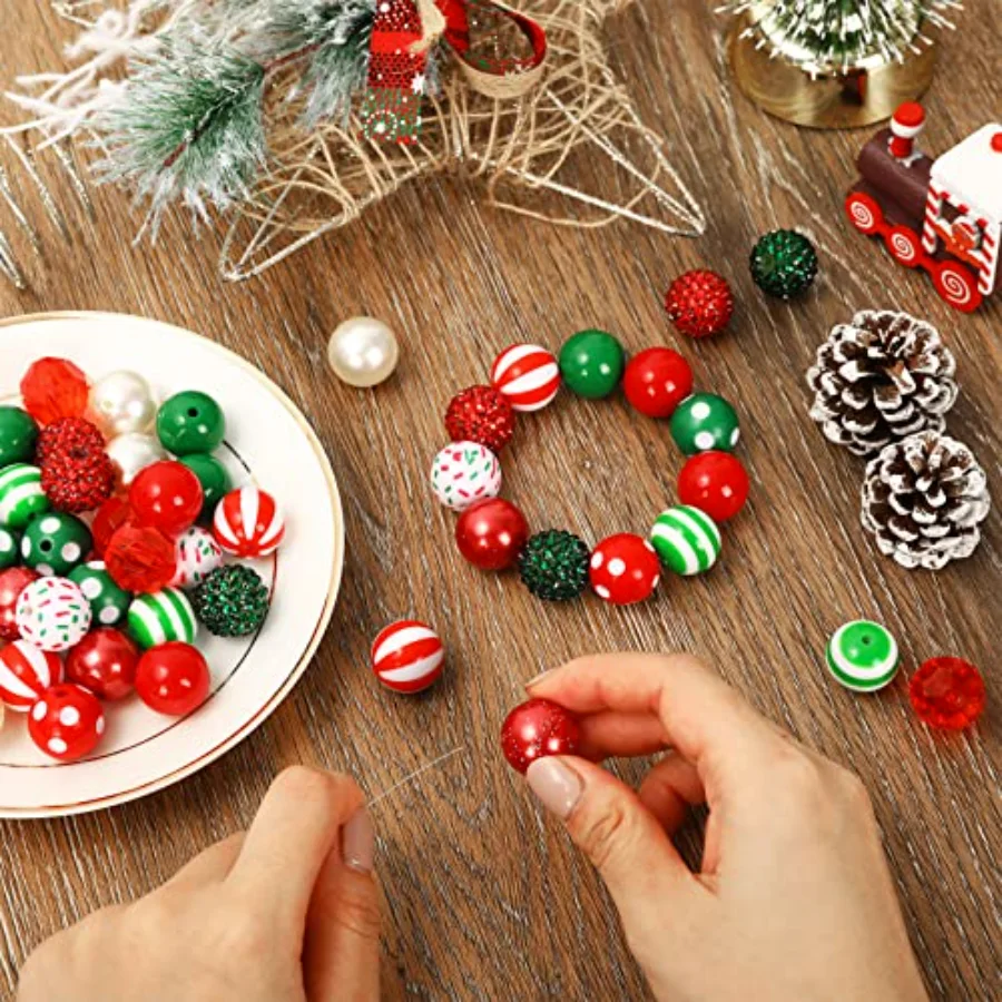Christmas Bubblegum Beads - 20mm Mixed Chunky Acrylic Spacer Christmas, view 4