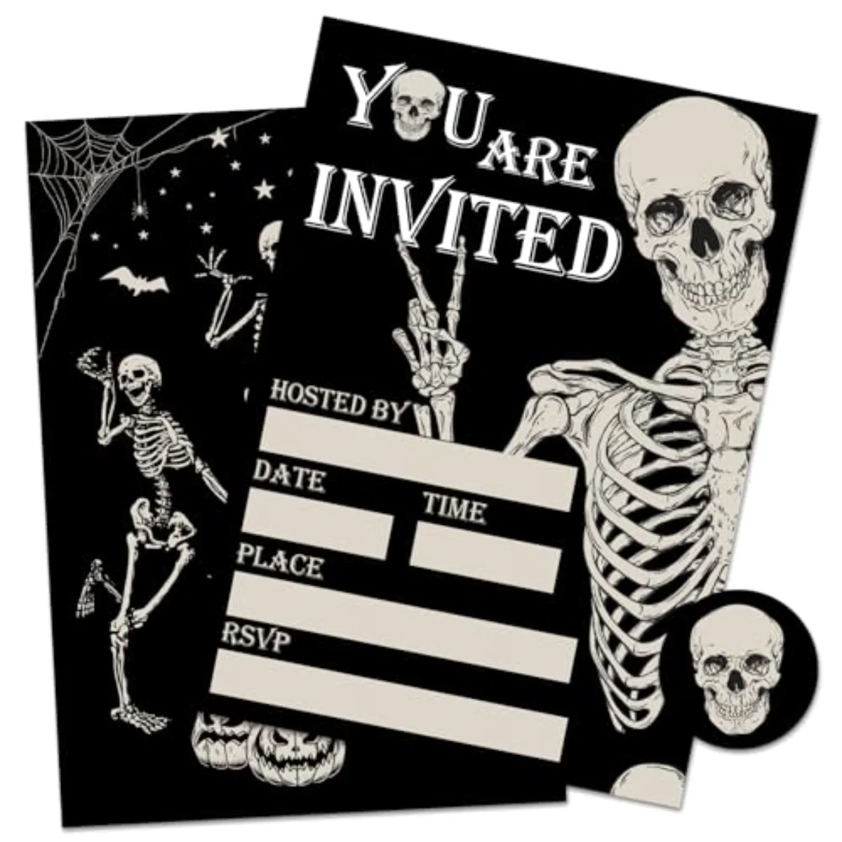 25 Sets Halloween Invitations with Envelopes Stickers Black Dancing