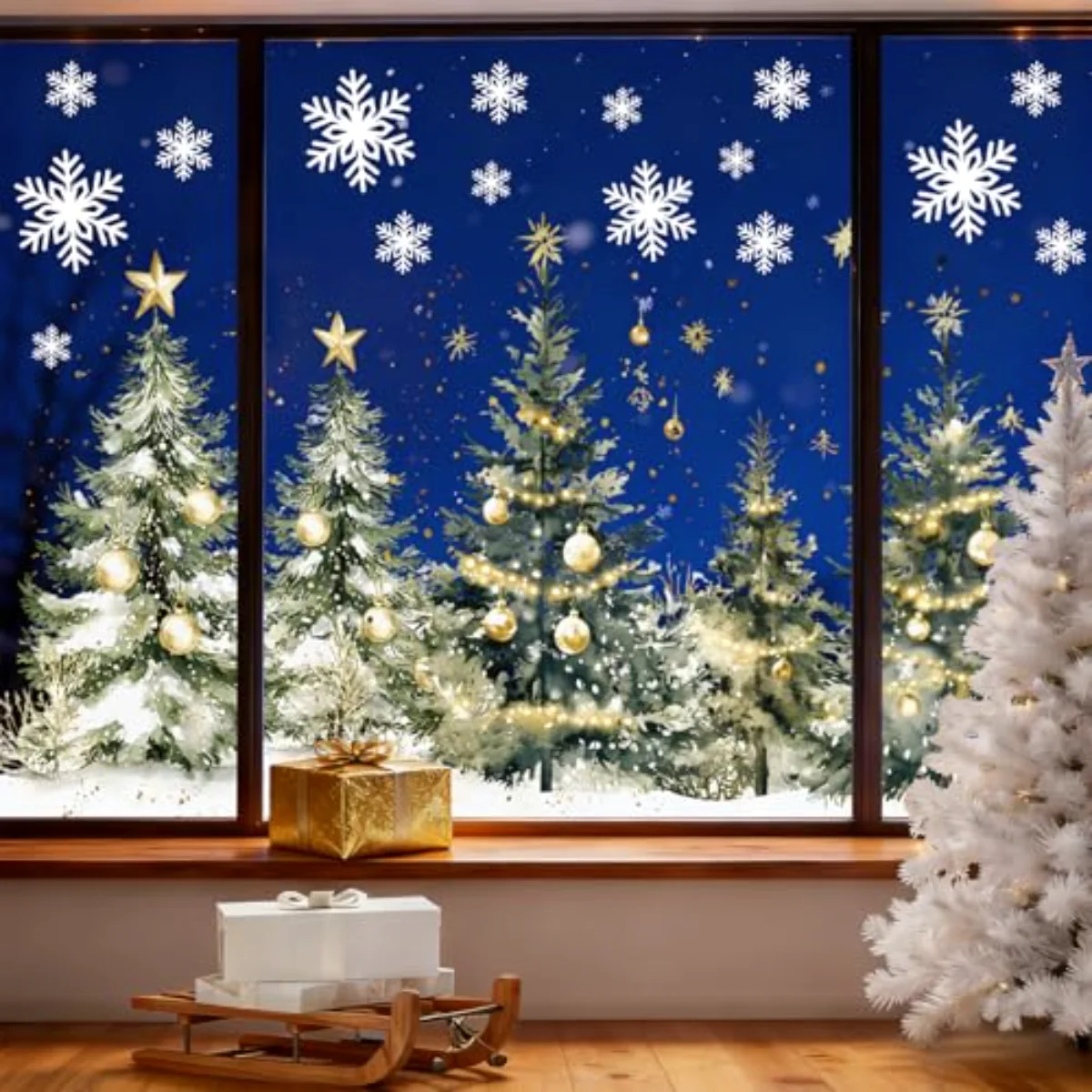 9 Sheets Christmas Window Clings Window Decals Watercolor Xmas Tree Ball