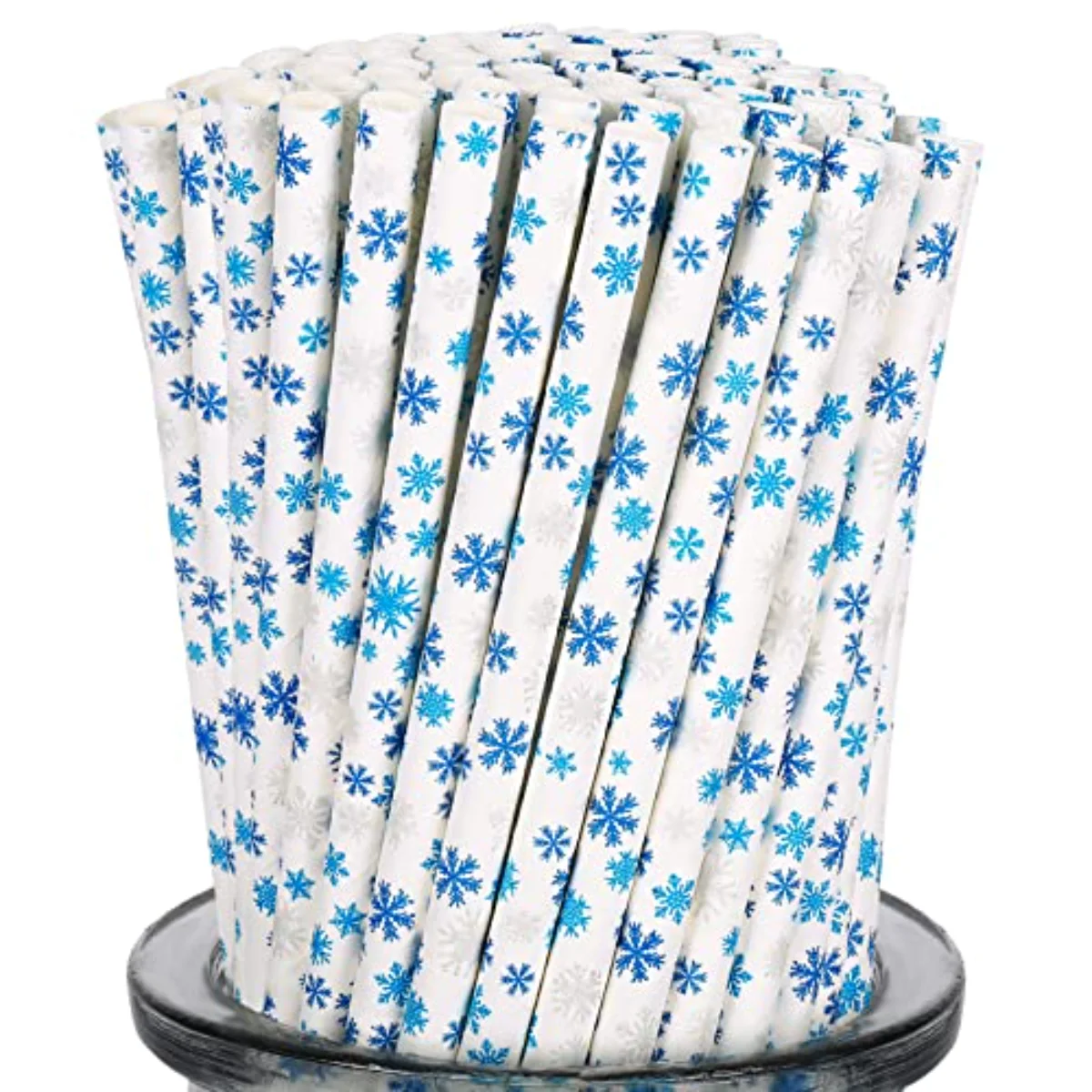 200Pcs Winter Paper Straws Snowflake Disposable Straw for Winter Holiday