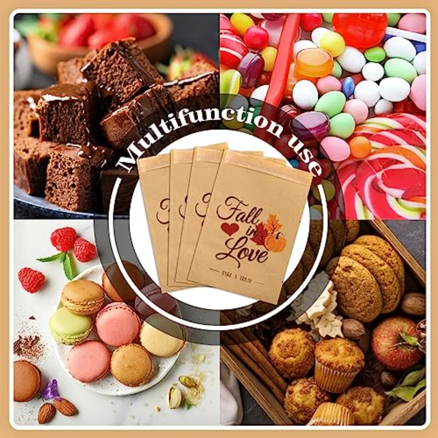 100 Pack Fall Wedding Favor Candy Bags Fall in Love Treat Bags Pumpkin, view 4
