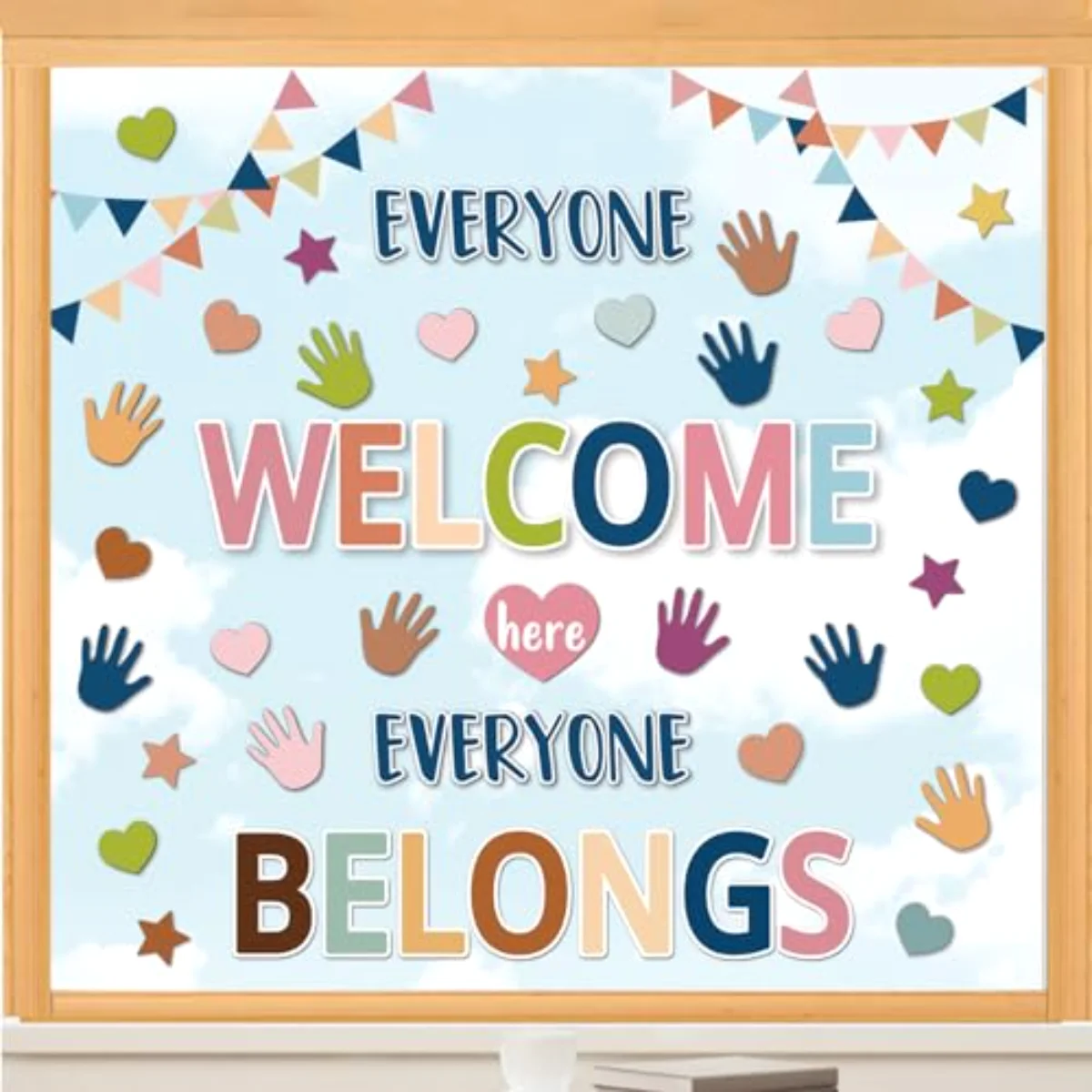 9 Sheet Back to School Window Clings Boho Handprint Heart Star Window
