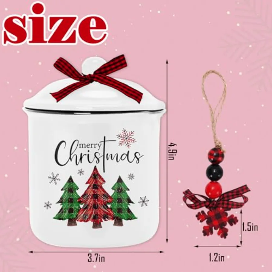 2Pcs Christmas Mini Ceramic Canister Red Green Plaid Xmas Tree Truck, view 2