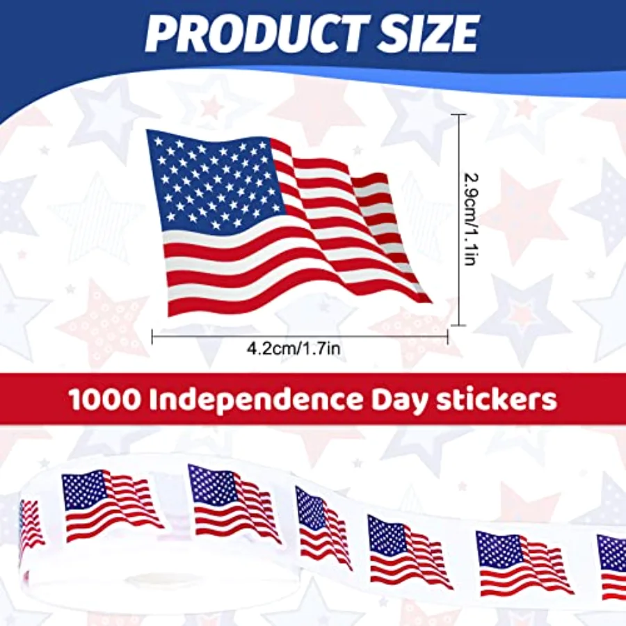 1000Pcs American Flag Stickers Patriotic USA Flag Stickers 4th of July Red, view 2