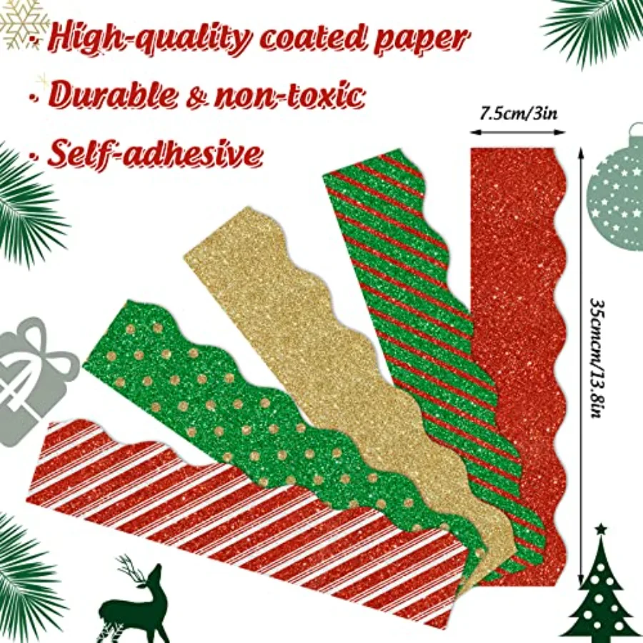 69Ft Christmas Glitter Bulletin Board Borders 5 Designs Shine Stripe Dot, view 2