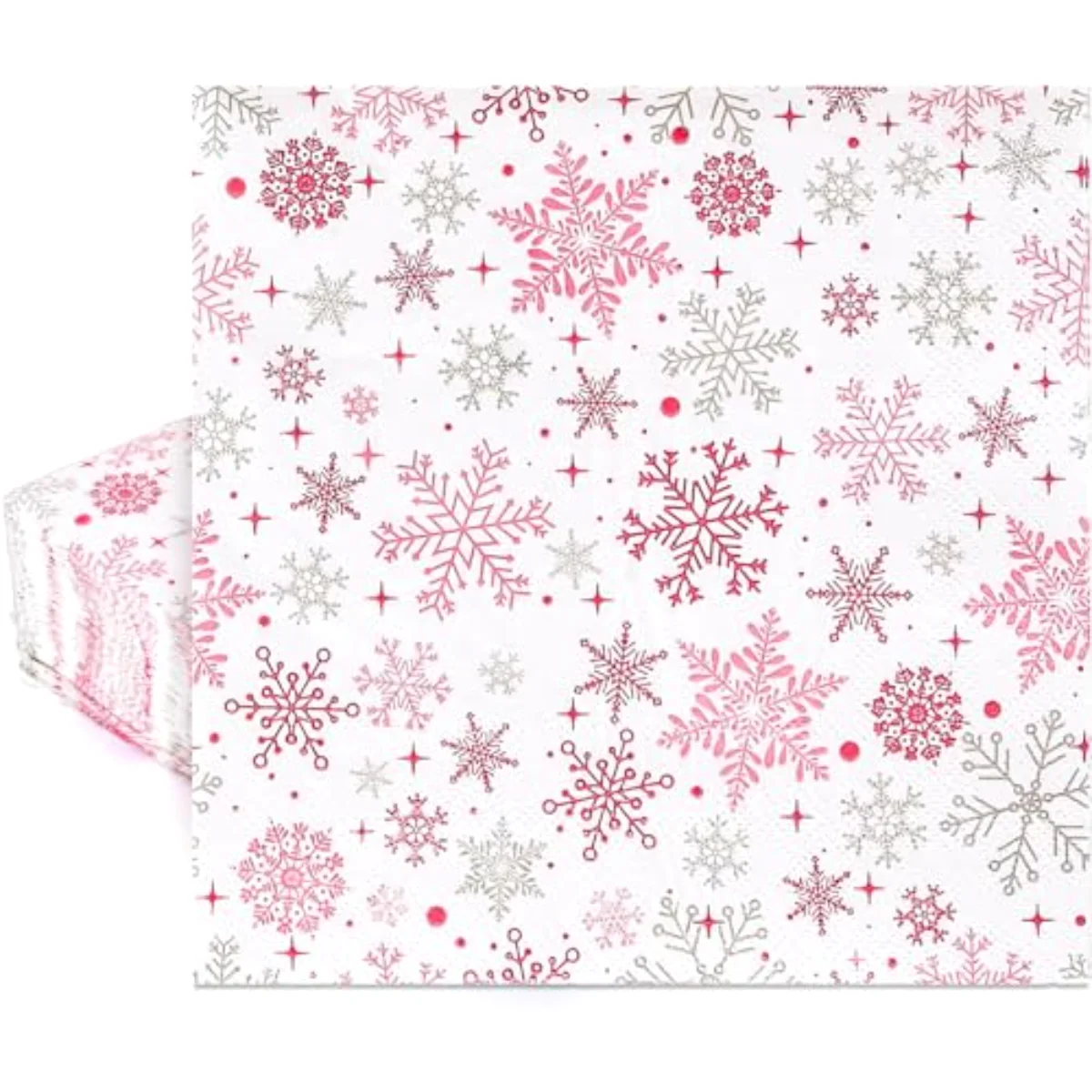 80 Pack Pink Paper Napkins Winter Snowflake Disposable Napkins Pink Silver