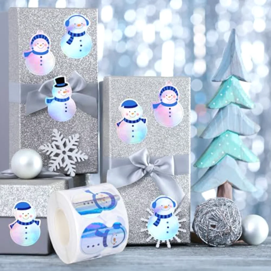 Winter Snowman Stickers Roll Holographic Laser Seal Stickers Xmas Cartoon, view 4