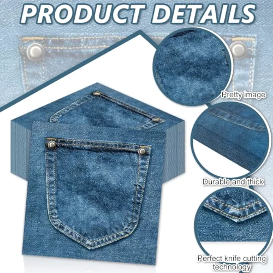 50Pcs Blue Jean Cocktail Napkins Denim Style Paper Napkins Western, view 3