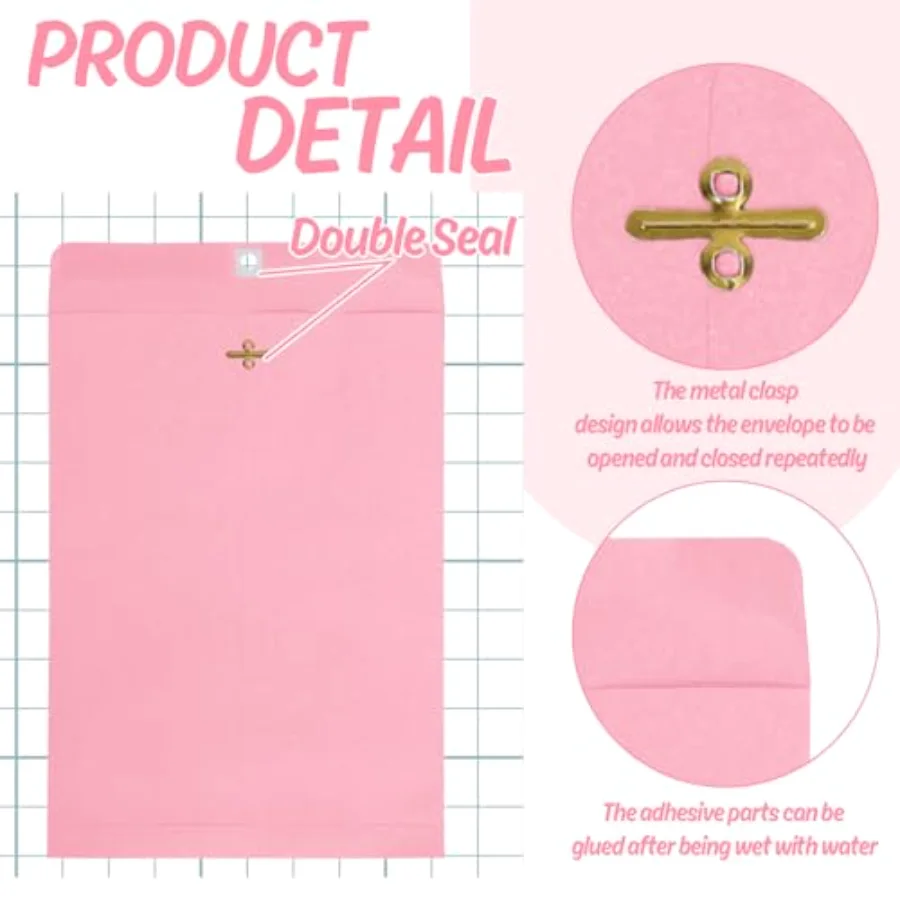 50Pcs 9 x 12 Inch Light Pink Clasp Envelopes Catalogue Letter Envelopes, view 3