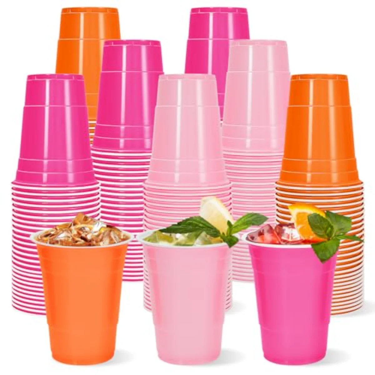60 Pcs Colored Plastic Cups 16 Oz Light Pink Hot Pink Orange Plastic Cups