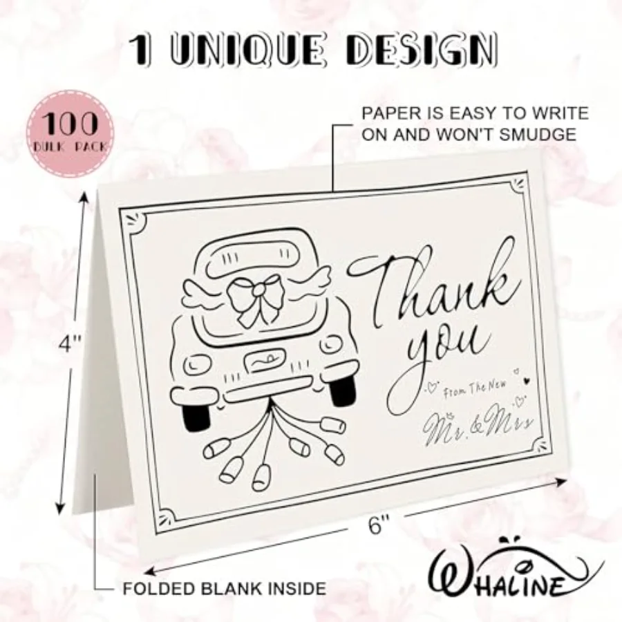 100 Pcs Wedding Thank You Cards with Envelopes Stickers Boxed Greeting, view 2