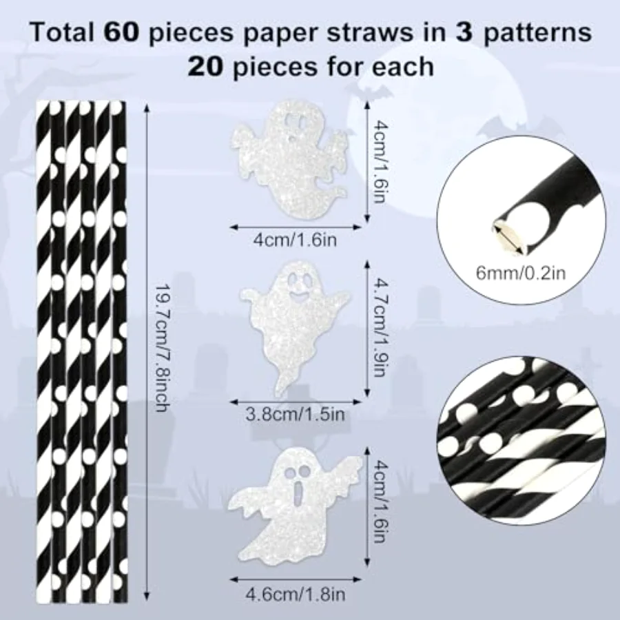 Halloween Ghost Paper Straws Glitter Ghost Disposable Drinking Straws Cute, view 2