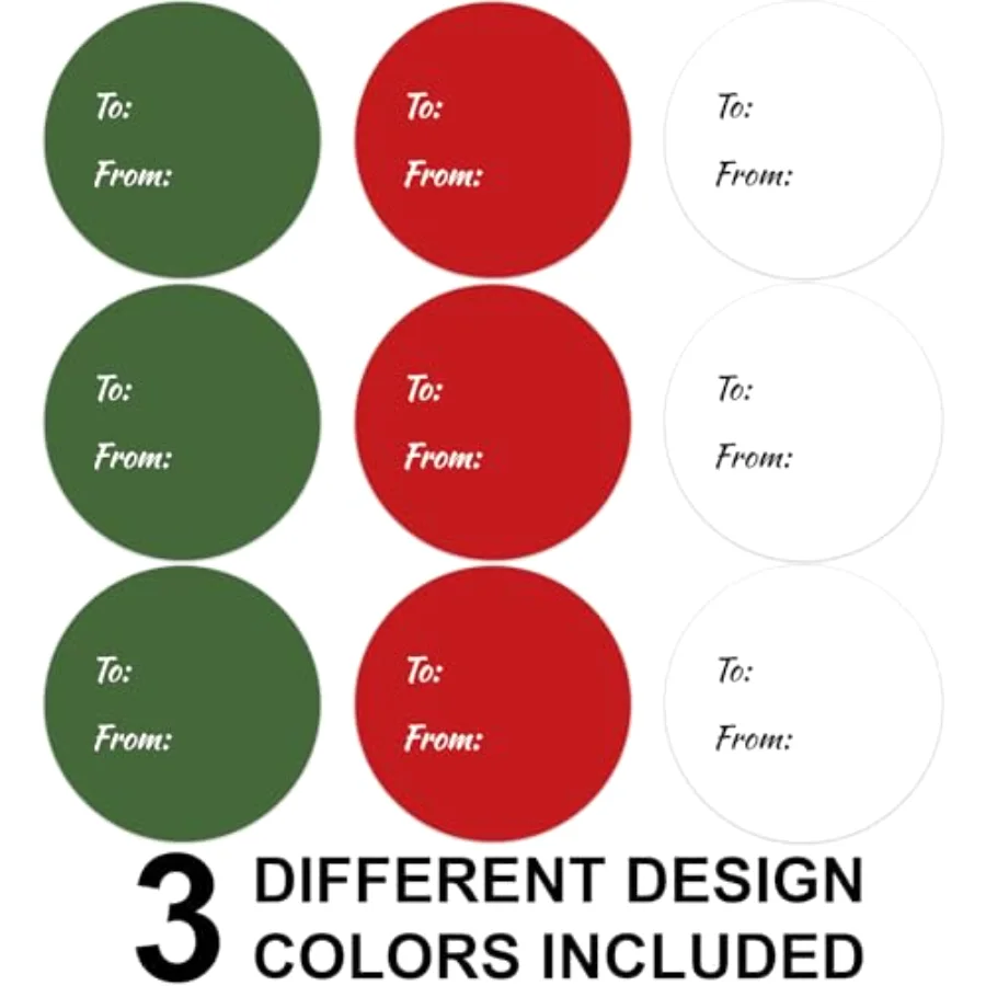 315Pcs Christmas Paper Gift Tag Sticker 2.5 Inch Red Green White Circle, view 3