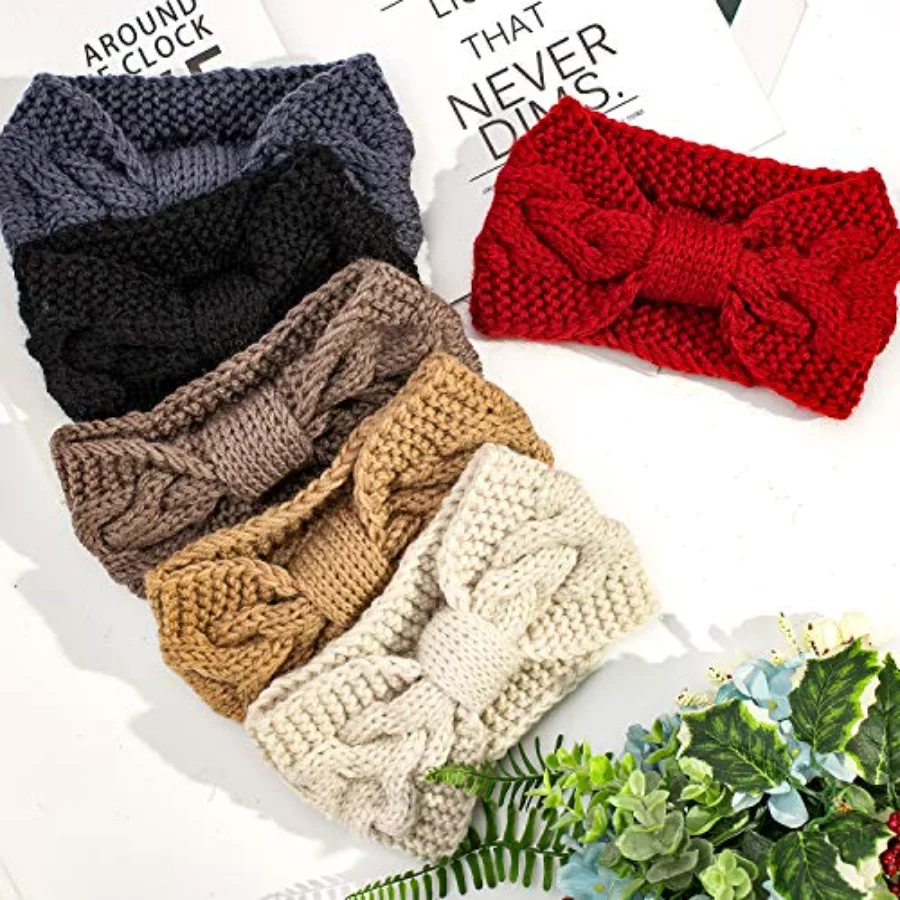 6 Pieces Knit Headbands Winter Ear Warmers, view 4